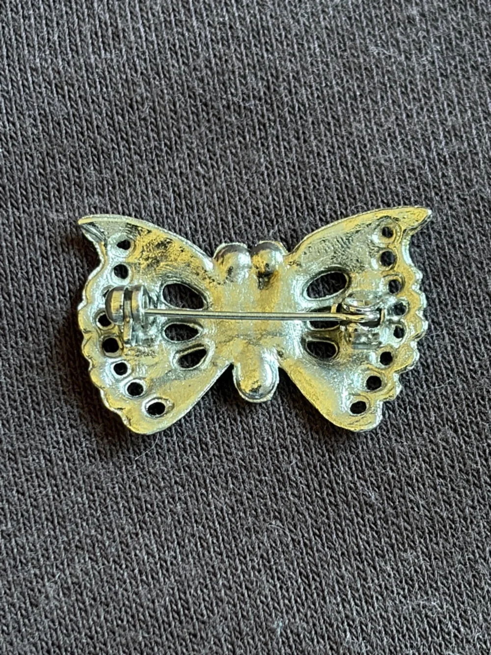 Vintage Gold Tone Butterfly Brooch Pink Rhinestone Pin
